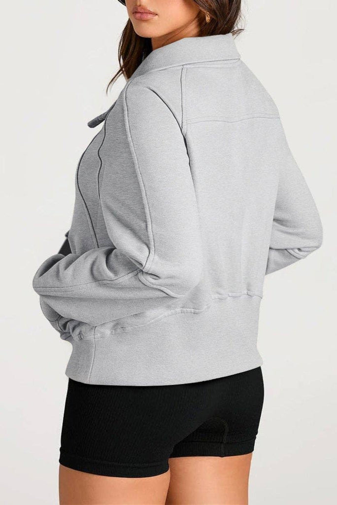 Pretty Bash - Quarter Zip Kangaroo Pocket Sweatshirt: Light Grey / L