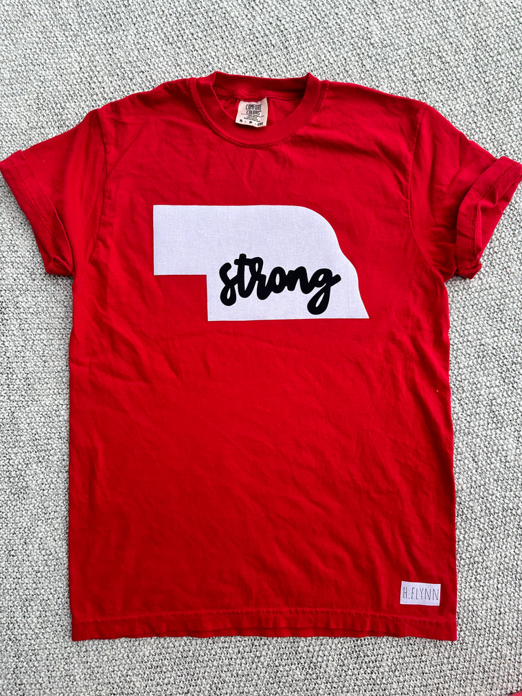 NEBRASKA STRONG - RED COMFORT COLORS TEE (YOUTH + ADULT)