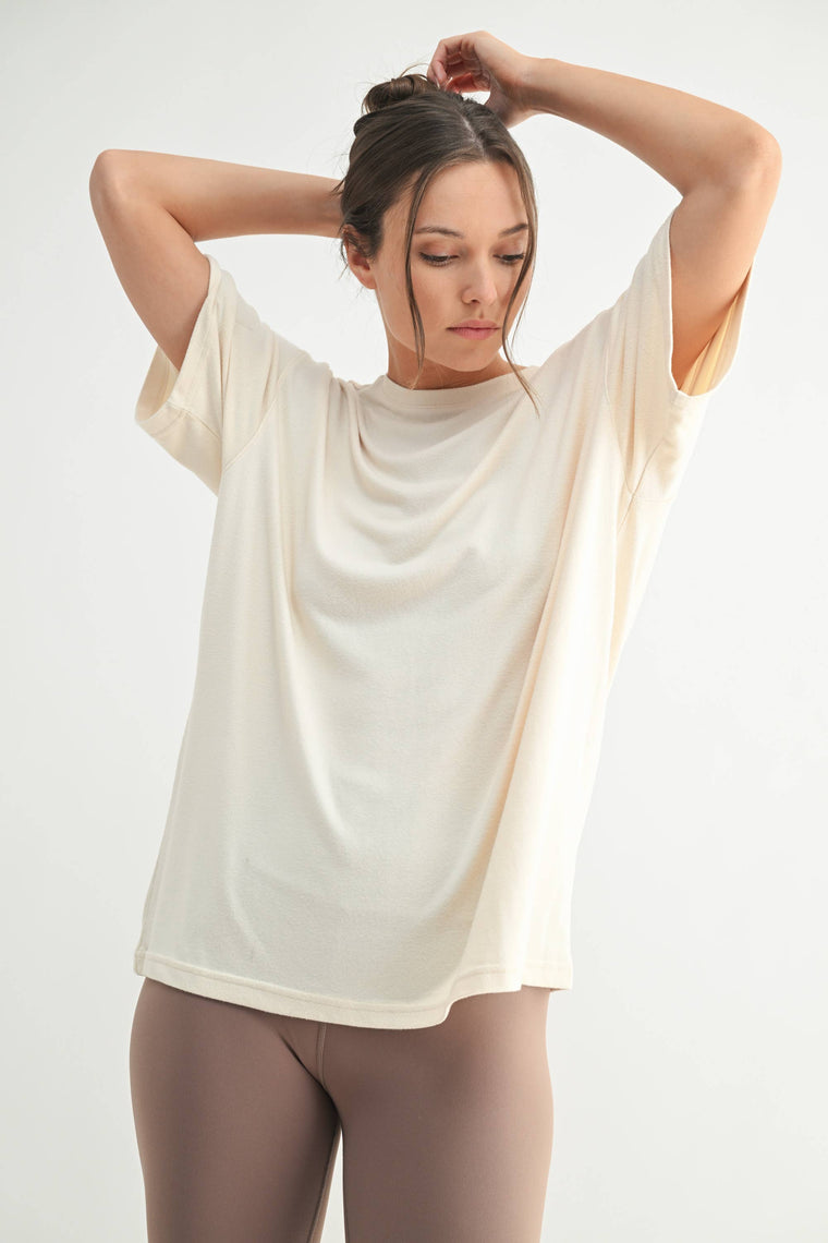 Mono B - Brushed Hacci Oversized Boyfriend Tee: 2TONE GREY / S:M:L (2:2:2)