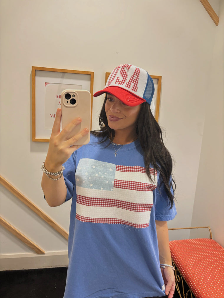 PATCHWORK FLAG - FLO BLUE COMFORT COLORS TEE