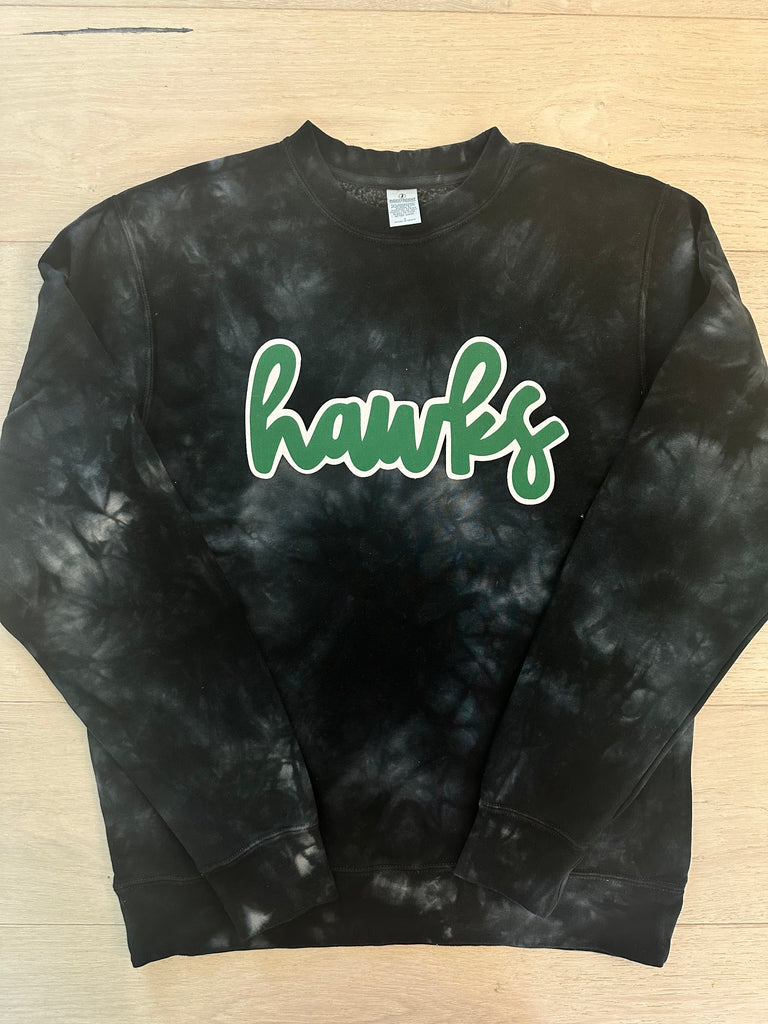 GREEN/WHITE HAWKS - BLACK DYED CREW