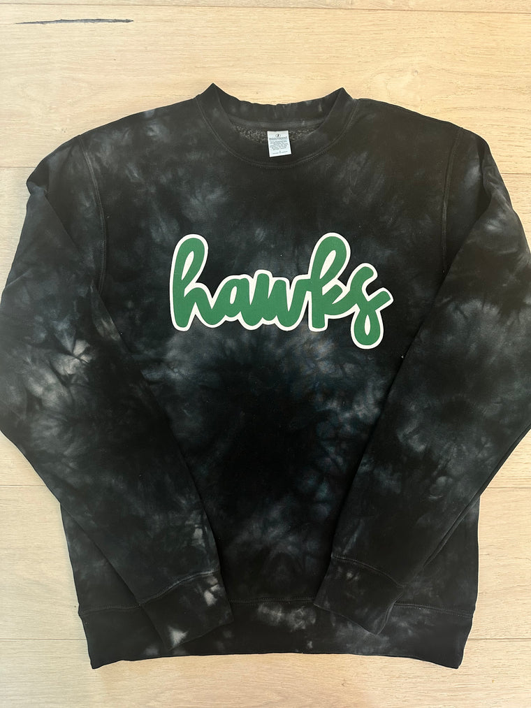 GREEN/WHITE HAWKS - BLACK DYED CREW