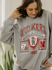 LivyLu - Nebraska Huskers Prep Patch Gray Thrifted Sweatshirt: 2XL