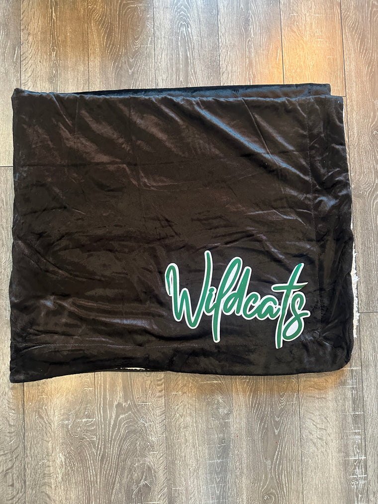 CURSIVE WILDCATS - BLACK SHERPA BLANKET