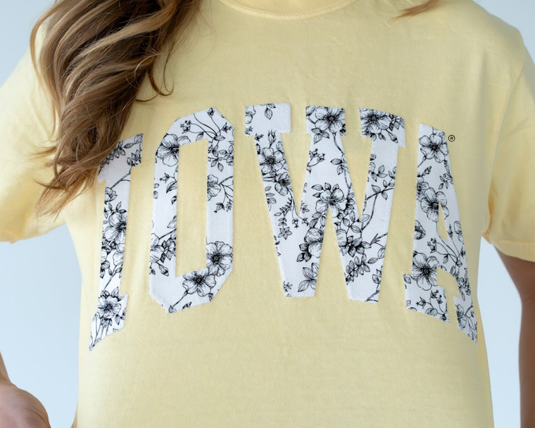BLACK/WHITE FLORAL IOWA - BUTTER YELLOW TSHIRT