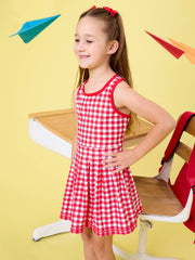 RuffleButts + RuggedButts - Girls Red Gingham Pleated Skirt Active Dress & Bike Short Set: Red / 5
