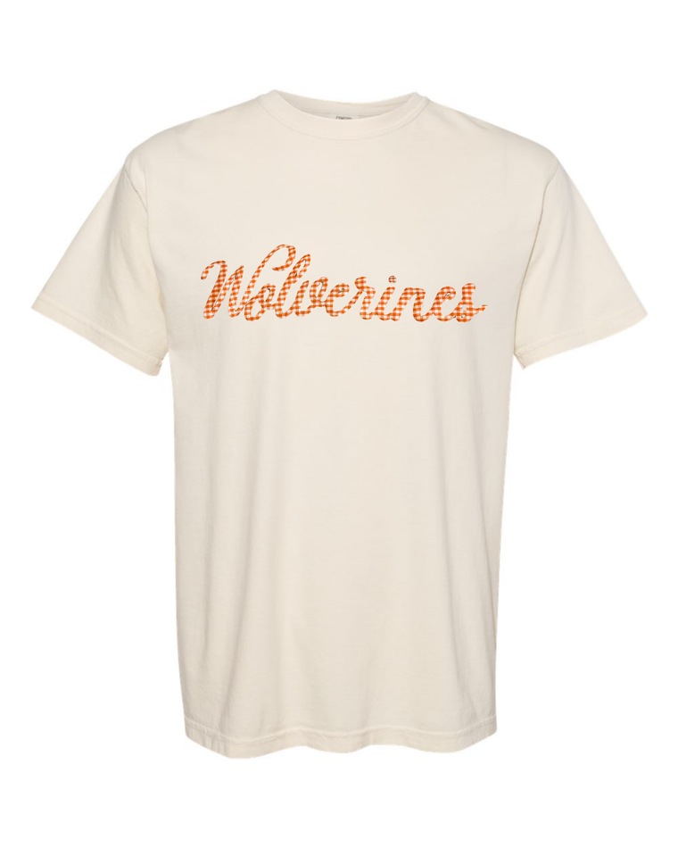 ORANGE GINGHAM WOLVERINES - IVORY TEE