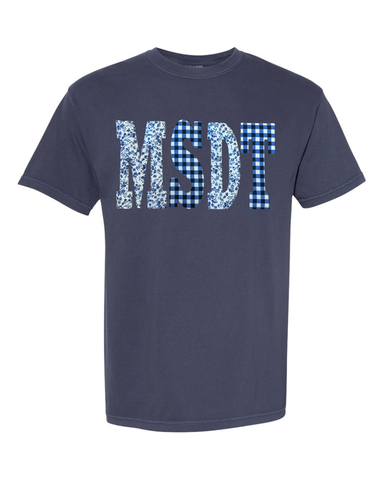 BLUE FLORAL + NAVY GINGHAM MSDT - NAVY TEE
