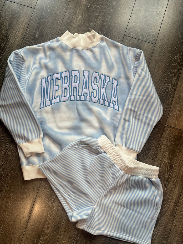 NEBRASKA - BLUE STRIPED MOCKNECK SET