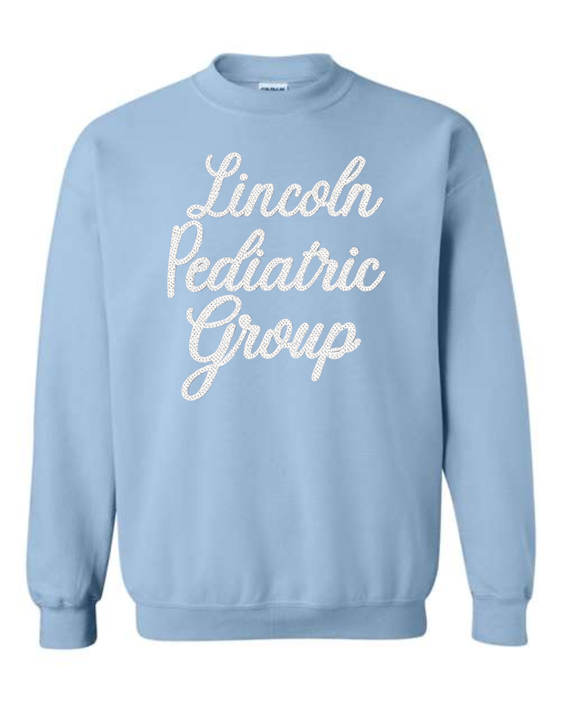 LINCOLN PEDIATRIC GROUP - (BLACK/WHITE POLKA) - LIGHT BLUE CREWNECK