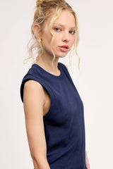 La Miel - HUT7340-Basic Ribbed Sleeveless Crew Mock Neck Tank Top: Onyx / M