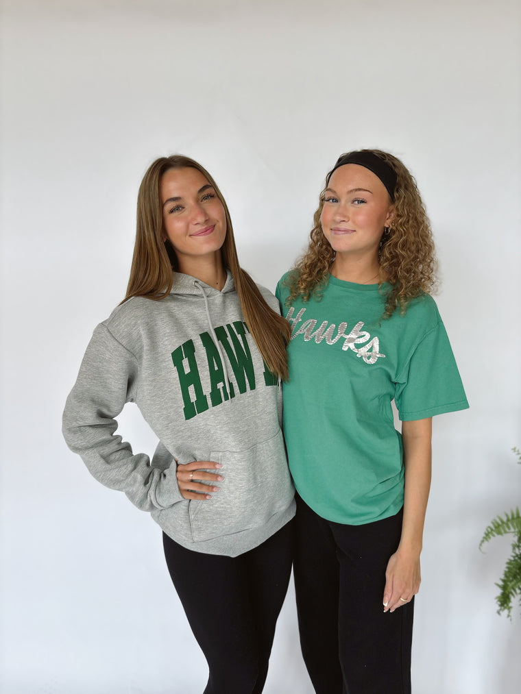 CURSIVE SILVER METALLIC HAWKS - GREEN TEE