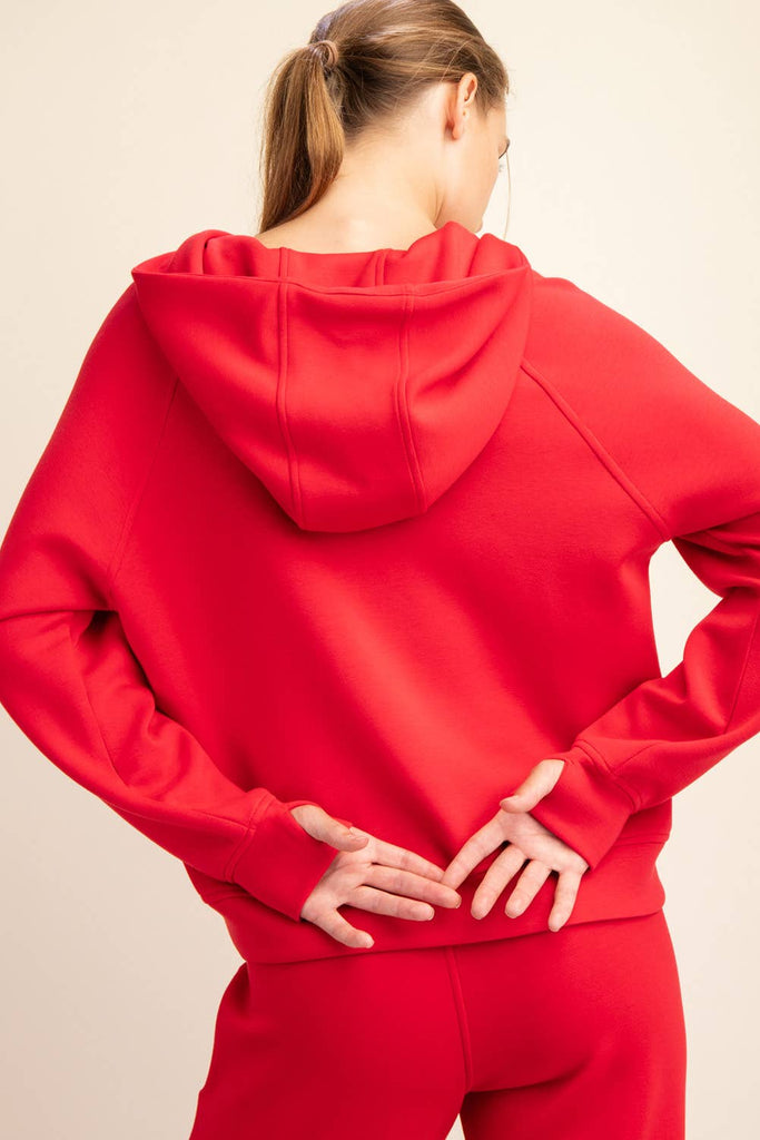 Rae Mode - MODAL SCUBA QUARTER ZIP HODDIE JACKET: True Red / S-M-L(2-2-2)