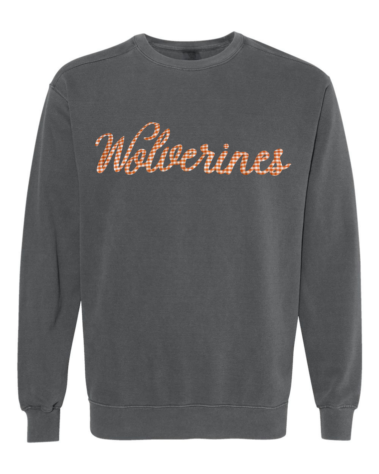 ORANGE GINGHAM WOLVERINES - PEPPER COMFORT COLORS CREW