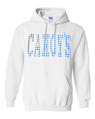BLUE GINGHAM CAHOY'S - WHITE HOODIE (YOUTH + ADULT)