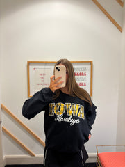 YELLOW PLAID/WHITE IOWA EMBROIDERED HAWKEYES - BLACK CREWNECK