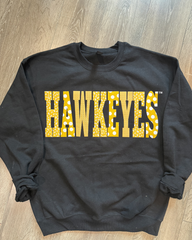 YELLOW PATCHWORK HAWKEYES - BLACK CREWNECK