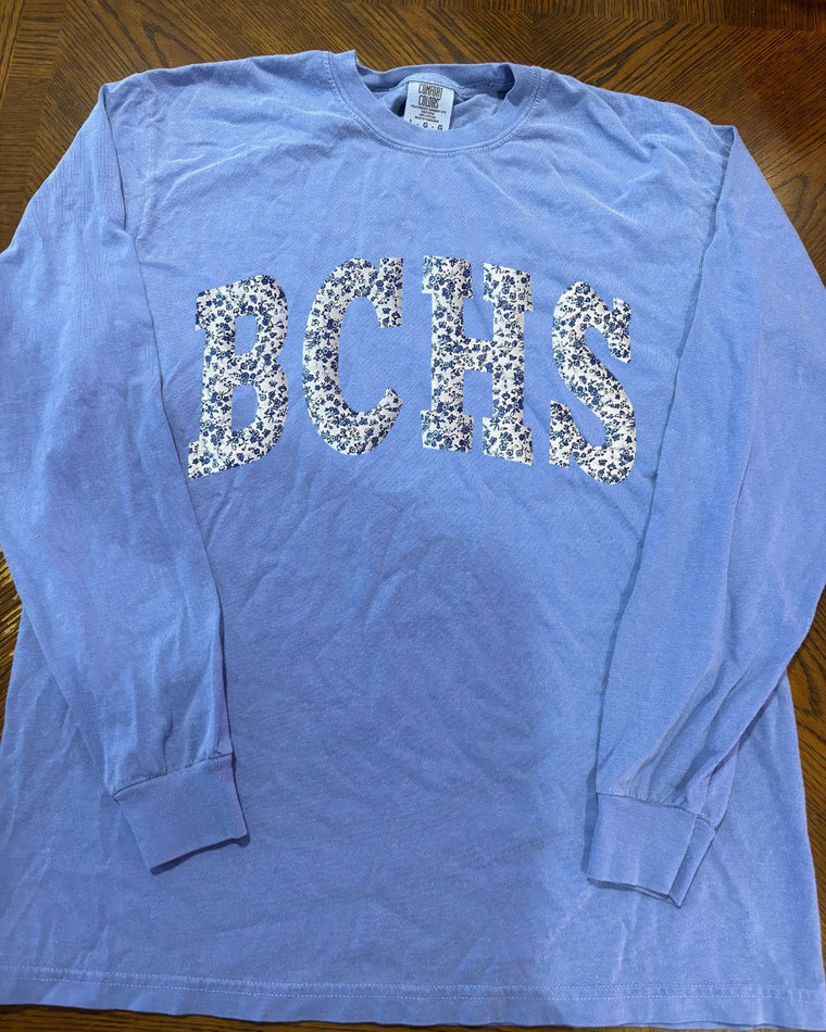 BLUE FLORAL BCHS - FLO BLUE COMFORT COLORS LONG SLEEVE