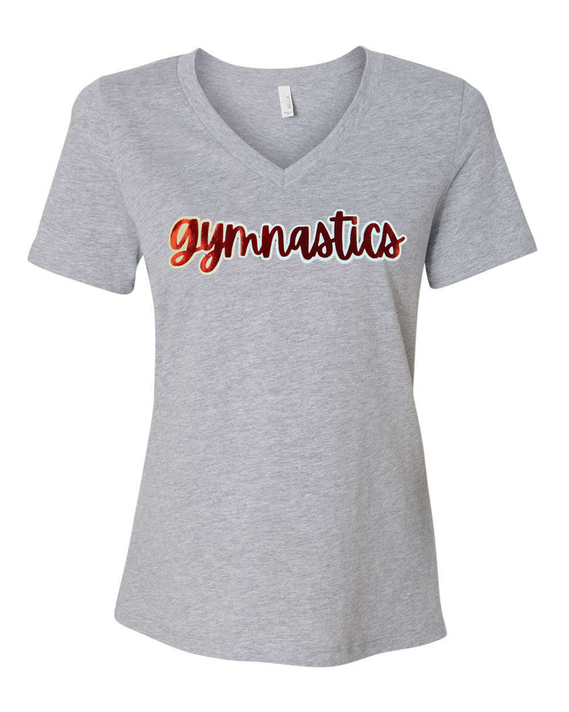 RED METALLIC/WHITE GYMNASTICS  - BLUE WOMENS V-NECK