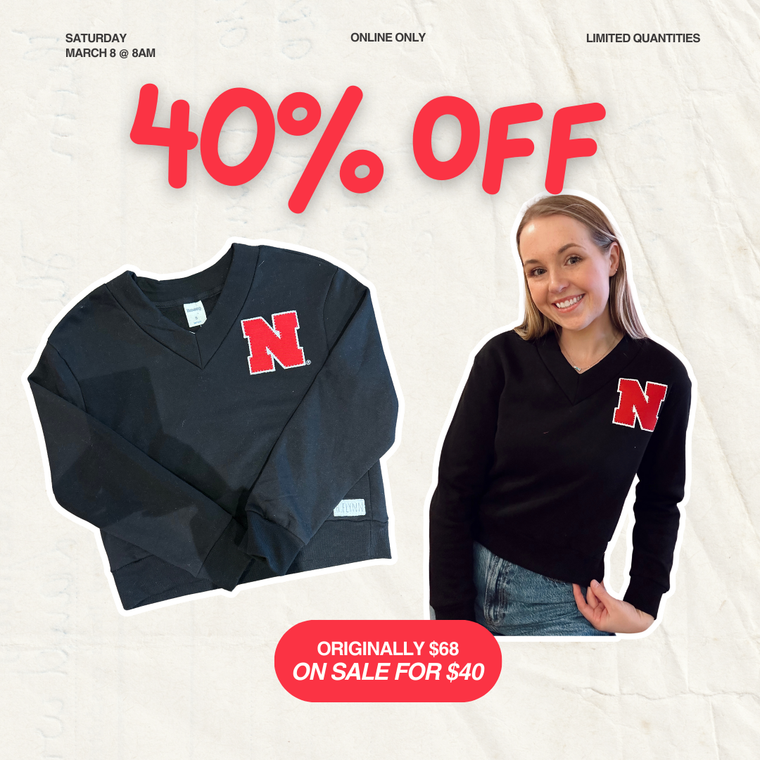 N - BLACK V NECK LADIES SWEATSHIRT