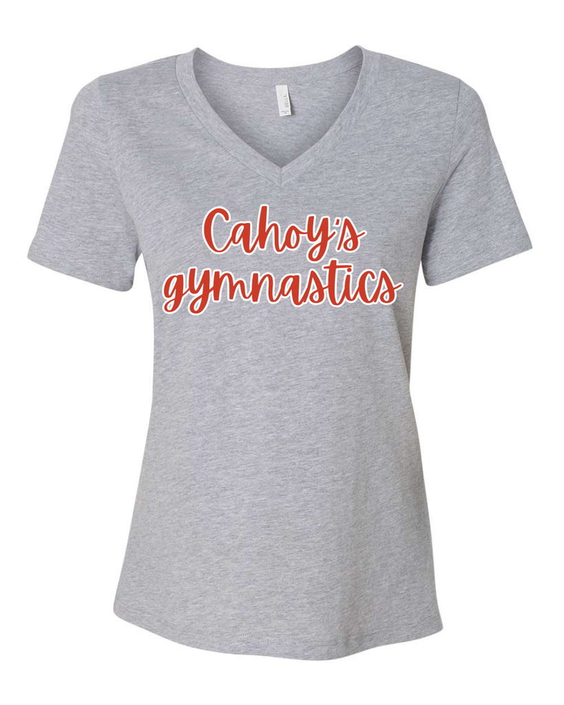 RED/WHITE CAHOY'S GYMNASTICS  - GREY WOMENS V-NECK