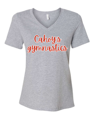 RED/WHITE CAHOY'S GYMNASTICS  - GREY WOMENS V-NECK