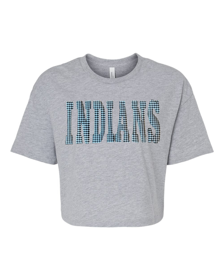 BLACK/WHITE GINGHAM INDIANS  - GREY CROP TEE
