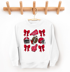 Under The Lights Designs - Kids Red Football Cheer Game Day Crewneck: YS