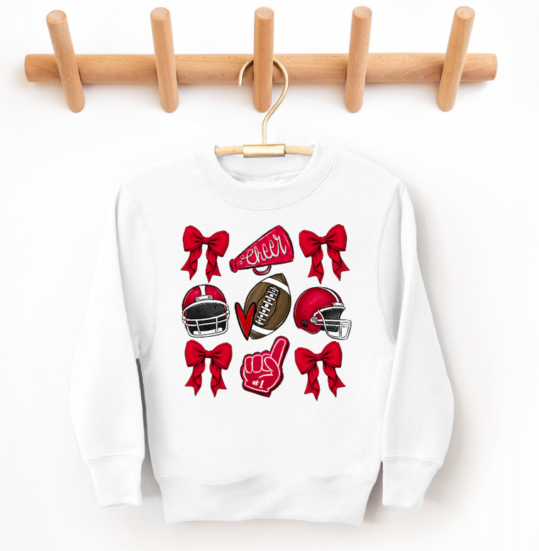 Under The Lights Designs - Kids Red Football Cheer Game Day Crewneck: 4T