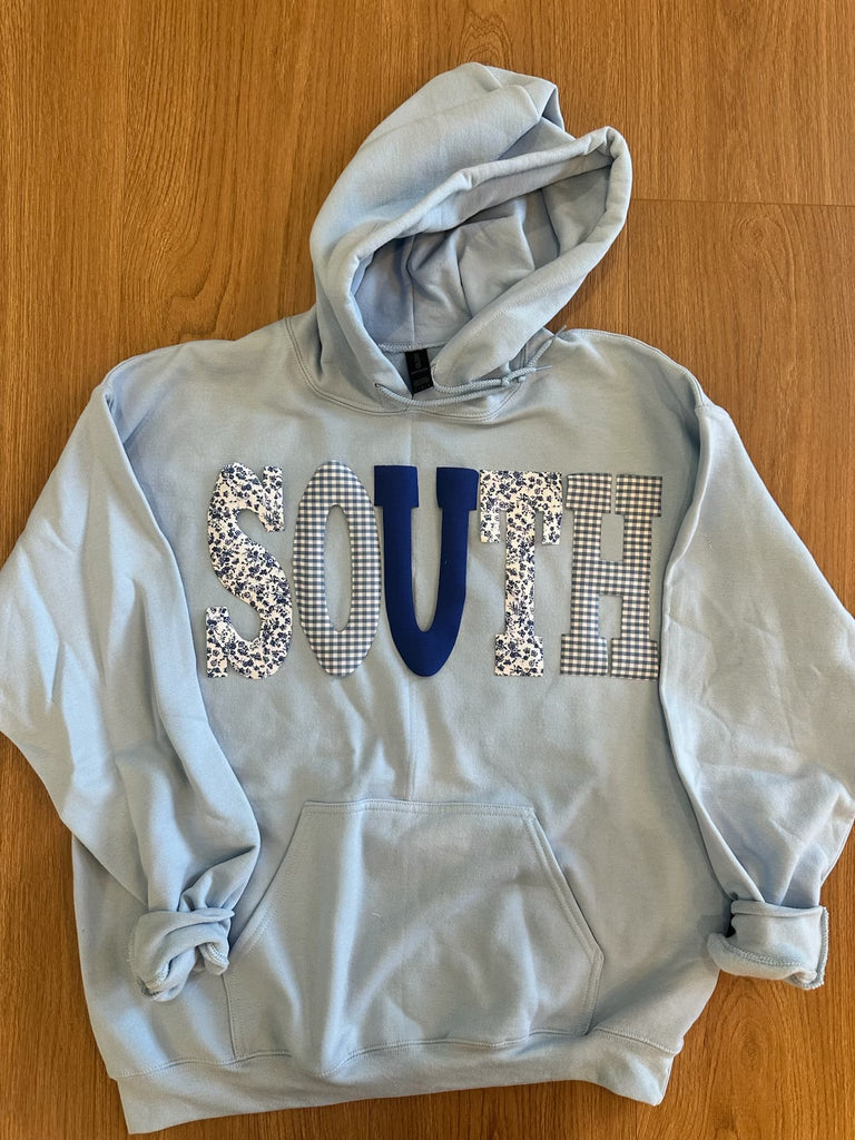 PATCHWORK SOUTH  - LIGHT BLUE HOODIE