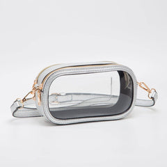 MiMi Wholesale - TG10552 Double Zipper Oval Clear Gameday/Stadium Bag: White