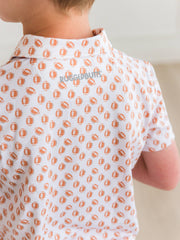 RuffleButts + RuggedButts - Boys Football Frenzy Knit Short Sleeve Performance Polo: White / 3-6m