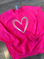 SILVER METALLIC DOUBLE HEART - HOT PINK CREW