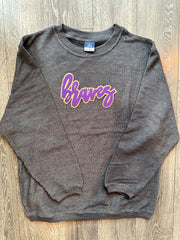 CURSIVE BRAVES - GREY RIBBED CREW