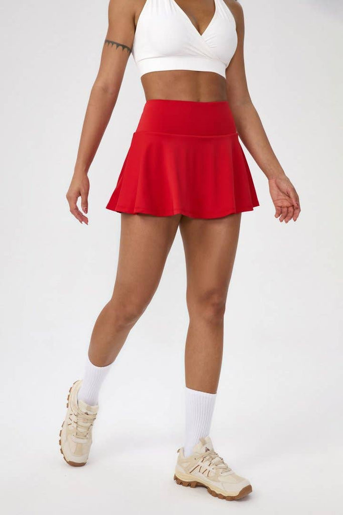 Active by Anna-Kaci - High Waist Athletic Skort Built In Shorts Pocket: Red / XL