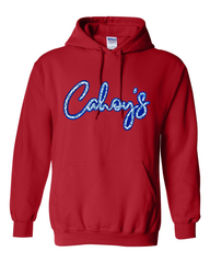 BLUE FLORAL/BLUE CAHOY'S - RED HOODIE (YOUTH + ADULT)