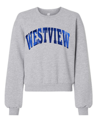 BLUE METALLIC WESTVIEW - GREY CROP CREWNECK
