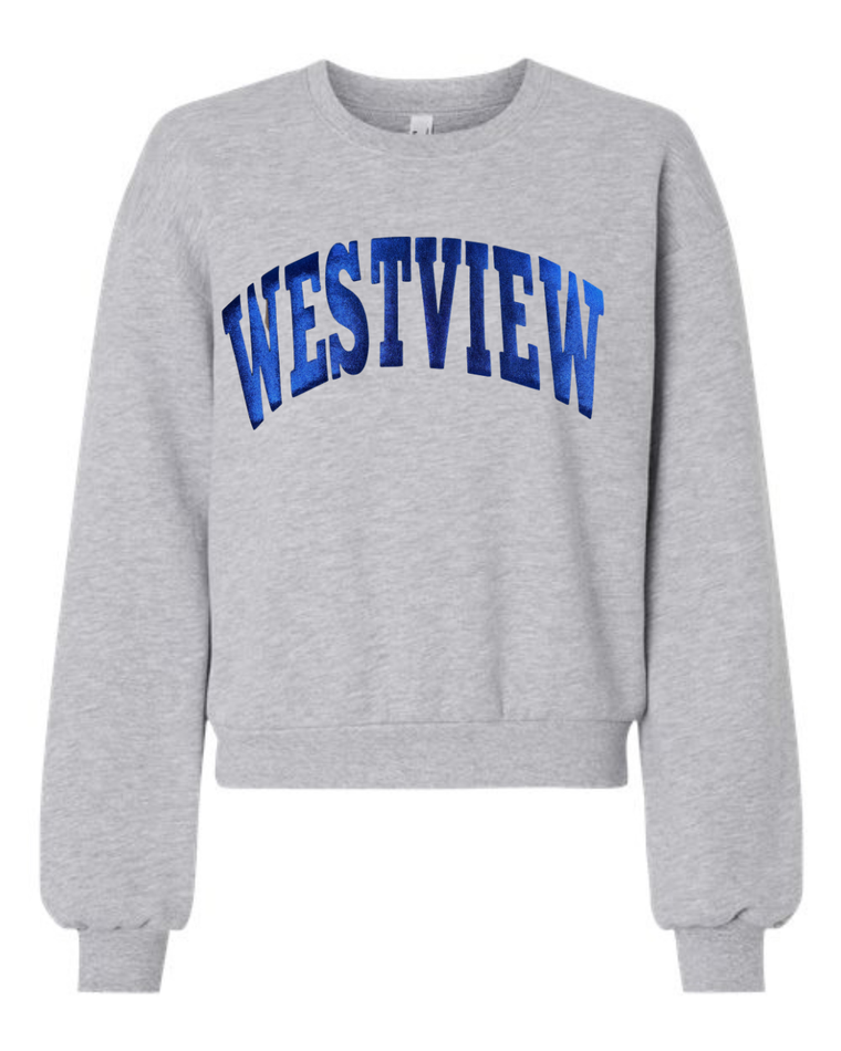 BLUE METALLIC WESTVIEW - GREY CROP CREWNECK