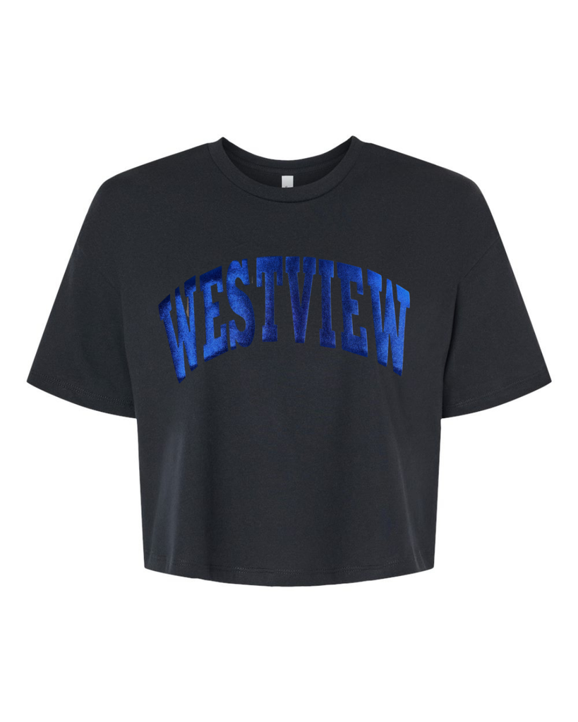 BLUE METALLIC WESTVIEW - BLACK CROP TSHIRT