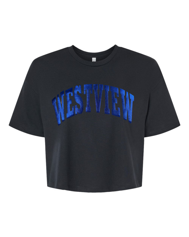 BLUE METALLIC WESTVIEW - BLACK CROP TSHIRT