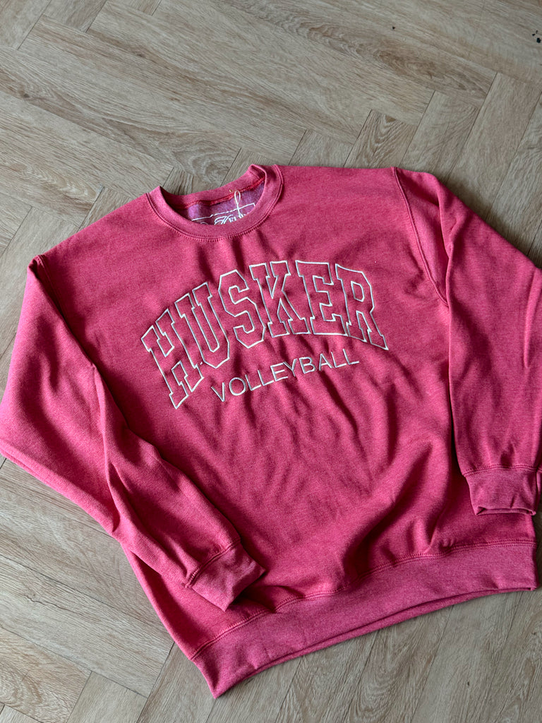 EMBROIDERED HUSKER VOLLEYBALL - SCARLET CREWNECK