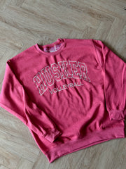 EMBROIDERED HUSKER VOLLEYBALL - SCARLET CREWNECK