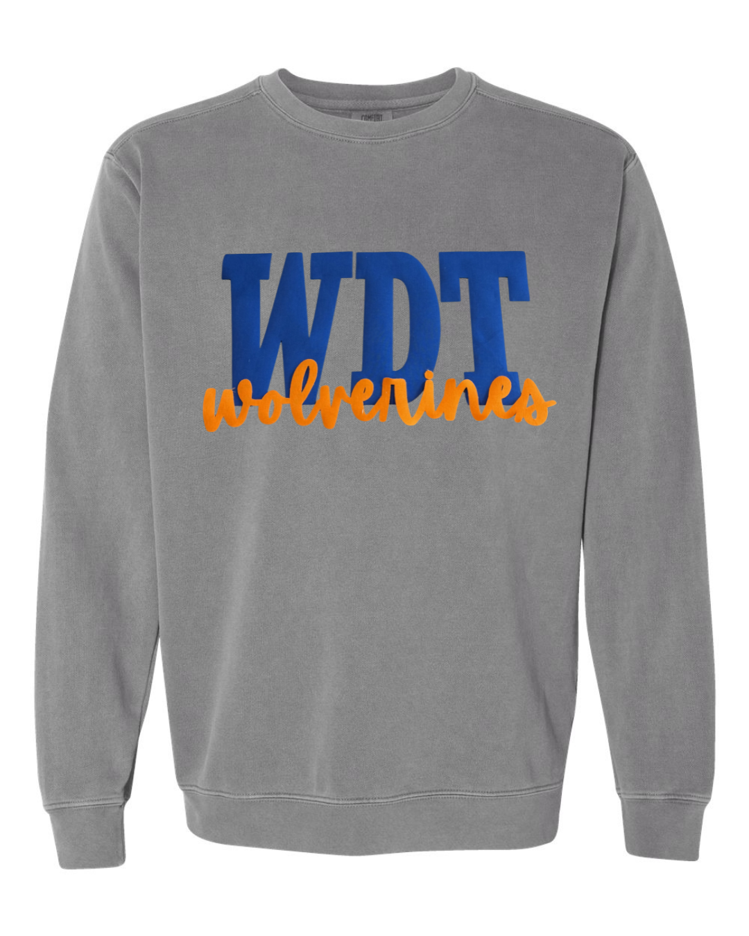 BLUE METALLIC WDT ORANGE WOLVERINES - GREY COMFORT COLORS CREW