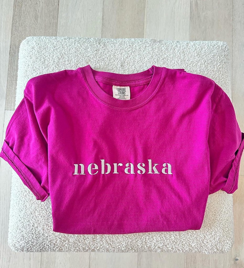 EMBROIDERED NEBRASKA - BOYSENBERRY TEE