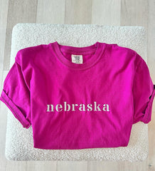 EMBROIDERED NEBRASKA - BOYSENBERRY TEE