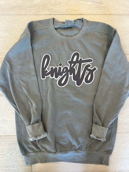 CURSIVE KNIGHTS - GREY COMFORT COLORS CREW – H.FLYNN