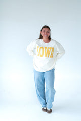 YELLOW FLORAL IOWA - CREAM CREWNECK