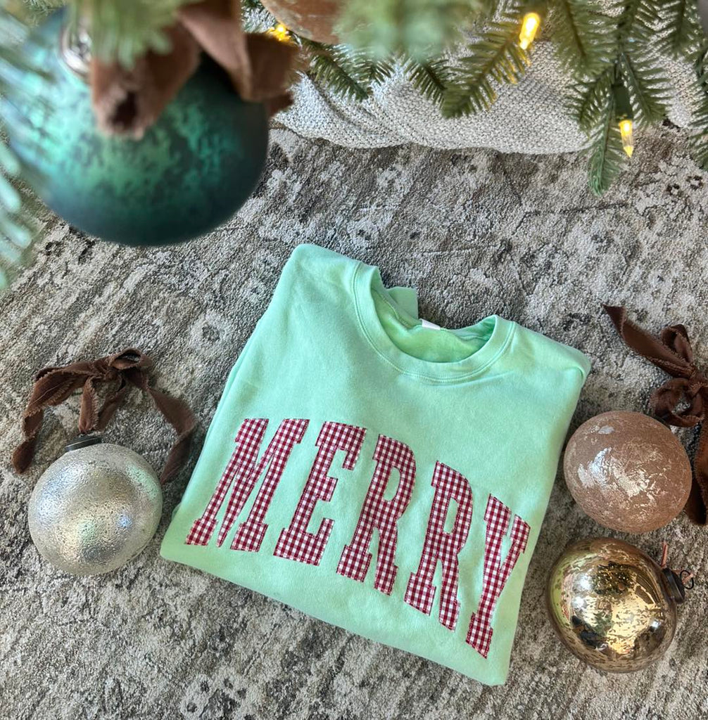 RED GINGHAM MERRY - MINT CREWNECK
