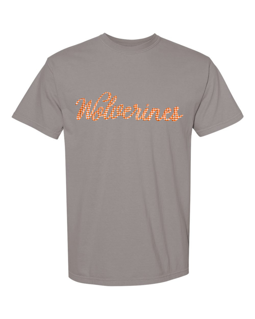 ORANGE GINGHAM WOLVERINES - GREY TEE