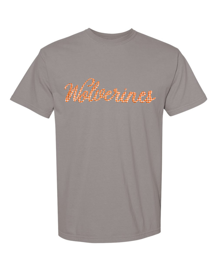 ORANGE GINGHAM WOLVERINES - GREY TEE